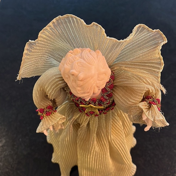 13 inch Porcelain Victorian Angel - Gold and Burgundy - Picture 10 of 16